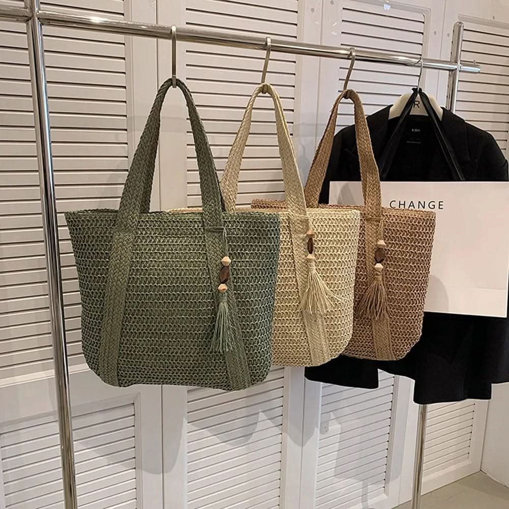 Gevlochten Raffia Schoudertas Beige Bruin Olijf Bohemian Dames Shopper Zomer Strand Vakantie Handtas | Sulvida