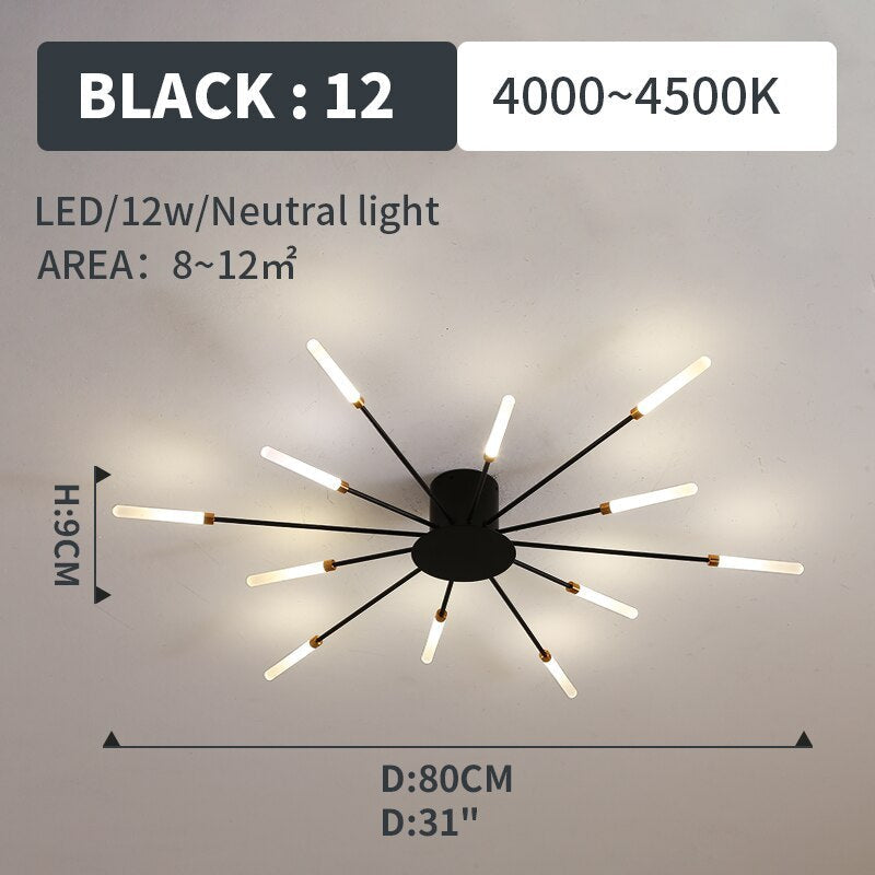 Plafondlamp vuurwerk-design zwart goud LED metaal acryl flush mount woonkamer slaapkamer modern luxe | Sulvida