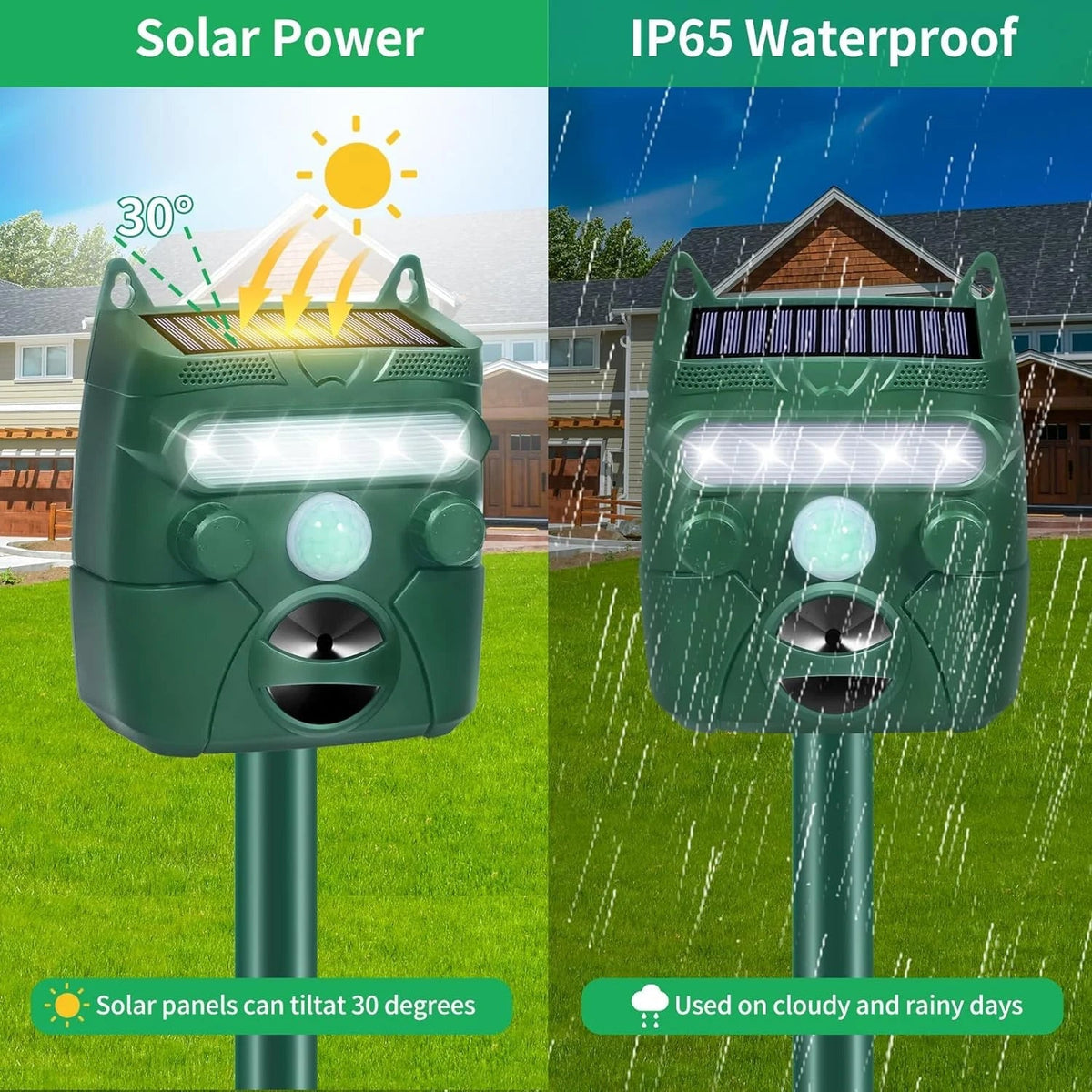 Répulsif ultrasonique pour animaux à énergie solaire pour jardin avec détecteur de mouvement, portée de 110 m², étanche IP44 | Sulvida