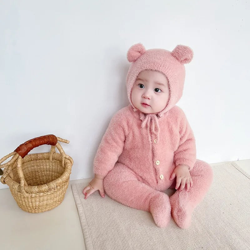 Pluche Baby Jumpsuit Beer met Capuchon Zachte Romper Winterkleding Baby's 0-24 Maanden Warm Onesie Babykleding | Sulvida