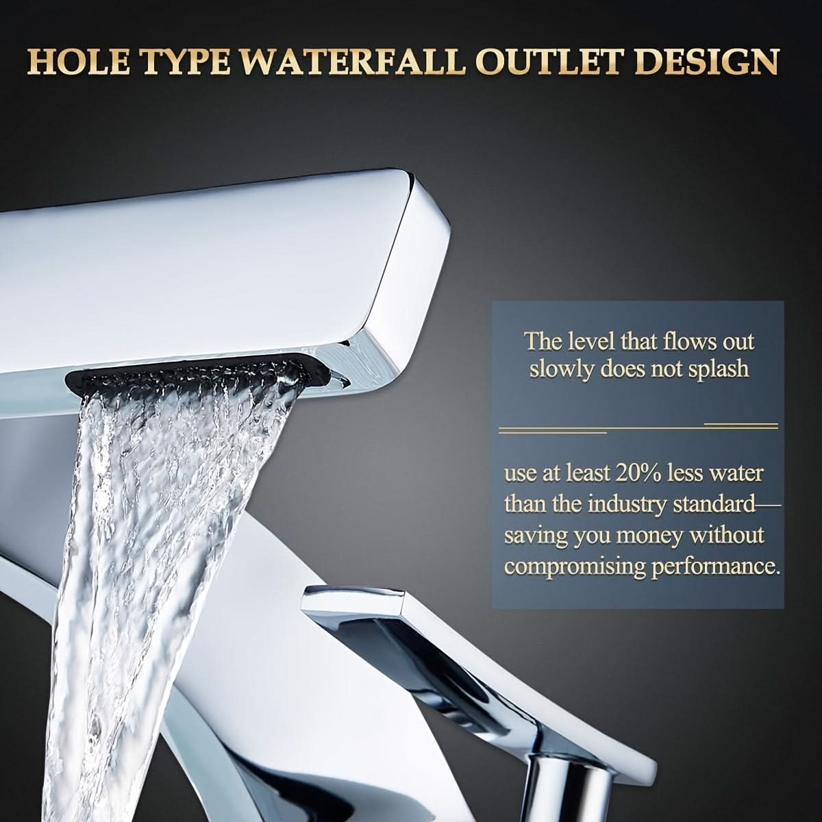 Robinet de salle de bains moderne à effet cascade en acier inoxydable, avec large bec, noir, chromé, doré, mitigeur de lavabo | Sulvida