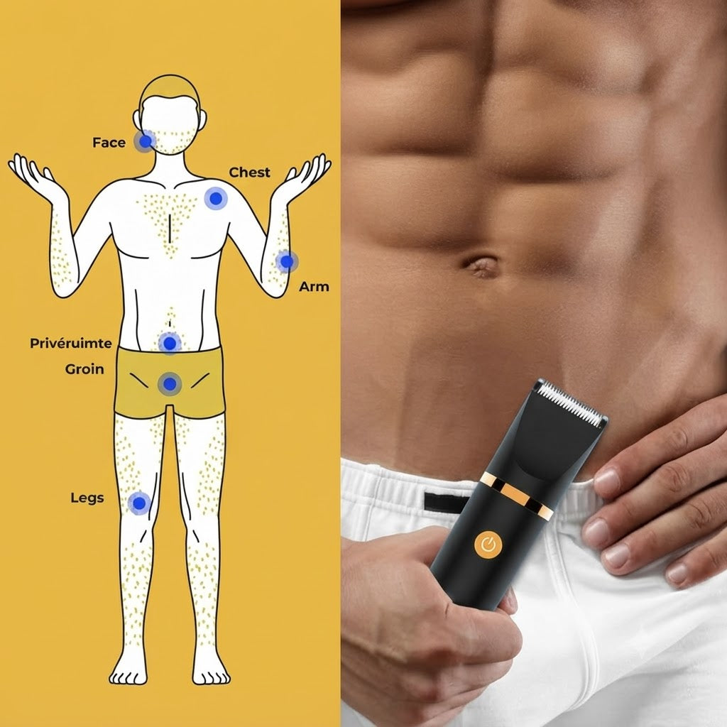 Tondeuse corporelle 3-en-1 pour homme, électrique, étanche IPX7, rasage à sec et sous la douche, soins du corps | Sulvida