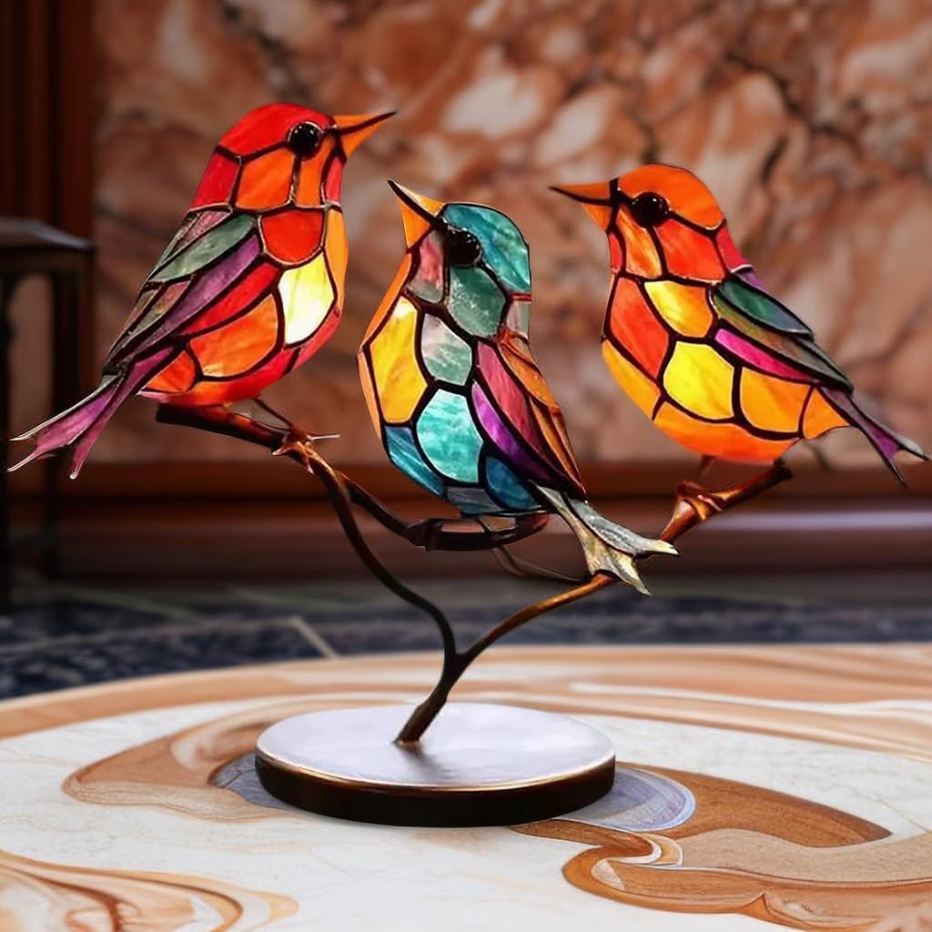 Decoratieve Vogelbeeldje Tafelornament Gekleurde Glazen Vogelsculptuur Woonkamer Decoratie Interieur | Sulvida