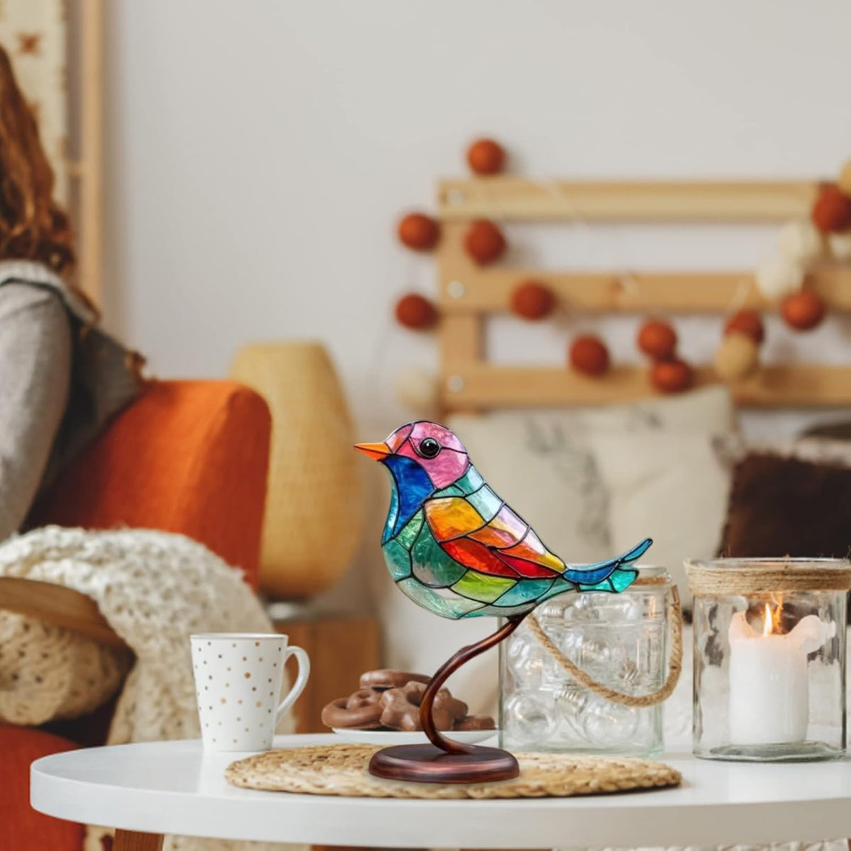Decoratieve Vogelbeeldje Tafelornament Gekleurde Glazen Vogelsculptuur Woonkamer Decoratie Interieur | Sulvida