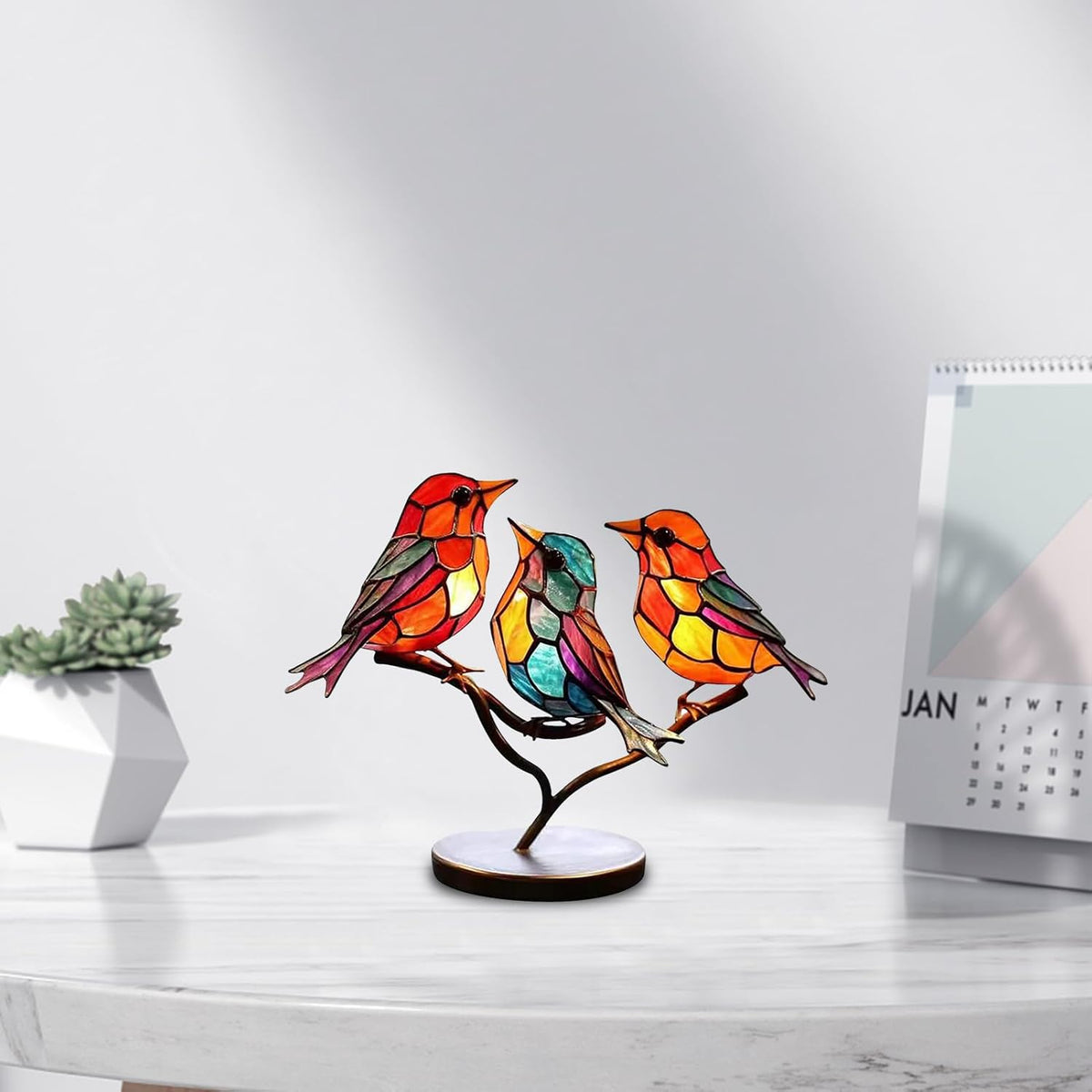 Decoratieve Vogelbeeldje Tafelornament Gekleurde Glazen Vogelsculptuur Woonkamer Decoratie Interieur | Sulvida