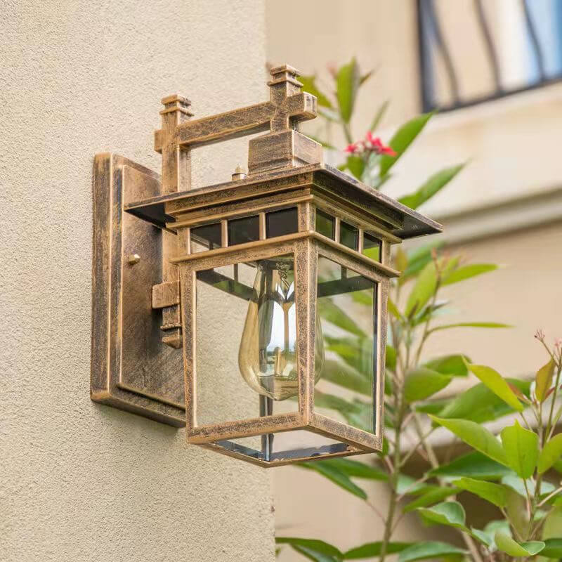 Aluminium Buitenwandlamp Waterdicht E27 Klassiek Lantaarndesign Zwart Koper 32-36cm Veranda Tuin Gevel | Sulvida