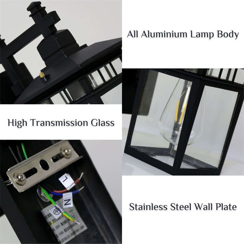 Buitenlamp Wandlantaarn Waterdicht Aluminium Glas E27 Zwart Koper Klassiek Tuinverlichting Buitenverlichting | Sulvida