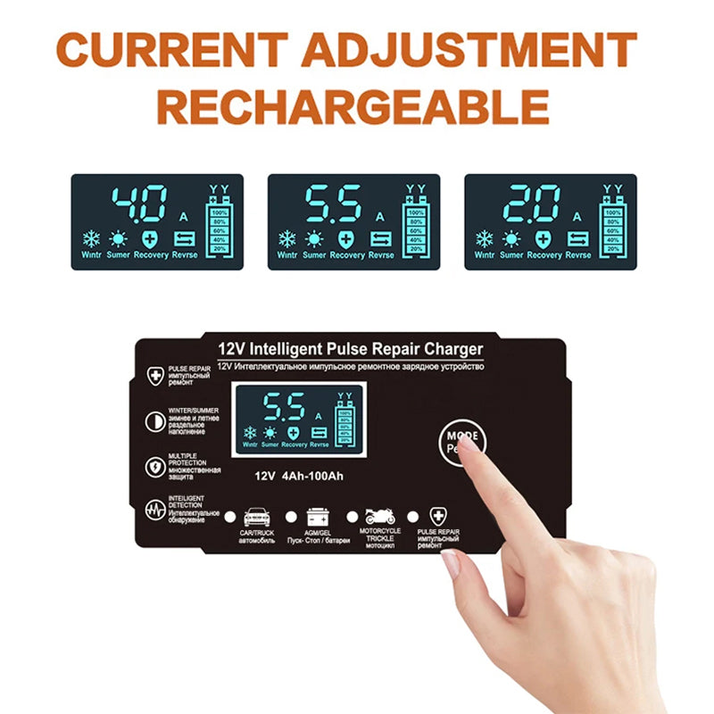 Chargeur de batterie intelligent 12V 6A avec réparation par impulsions et écran LCD pour voiture, bateau à moteur, moto et camping-car | Sulvida