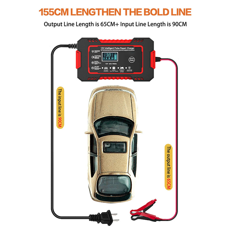 Chargeur de batterie intelligent 12V 6A avec réparation par impulsions et écran LCD pour voiture, bateau à moteur, moto et camping-car | Sulvida