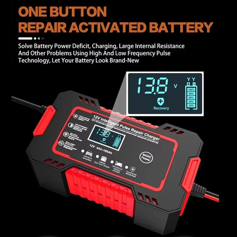 Chargeur de batterie intelligent 12V 6A avec réparation par impulsions et écran LCD pour voiture, bateau à moteur, moto et camping-car | Sulvida