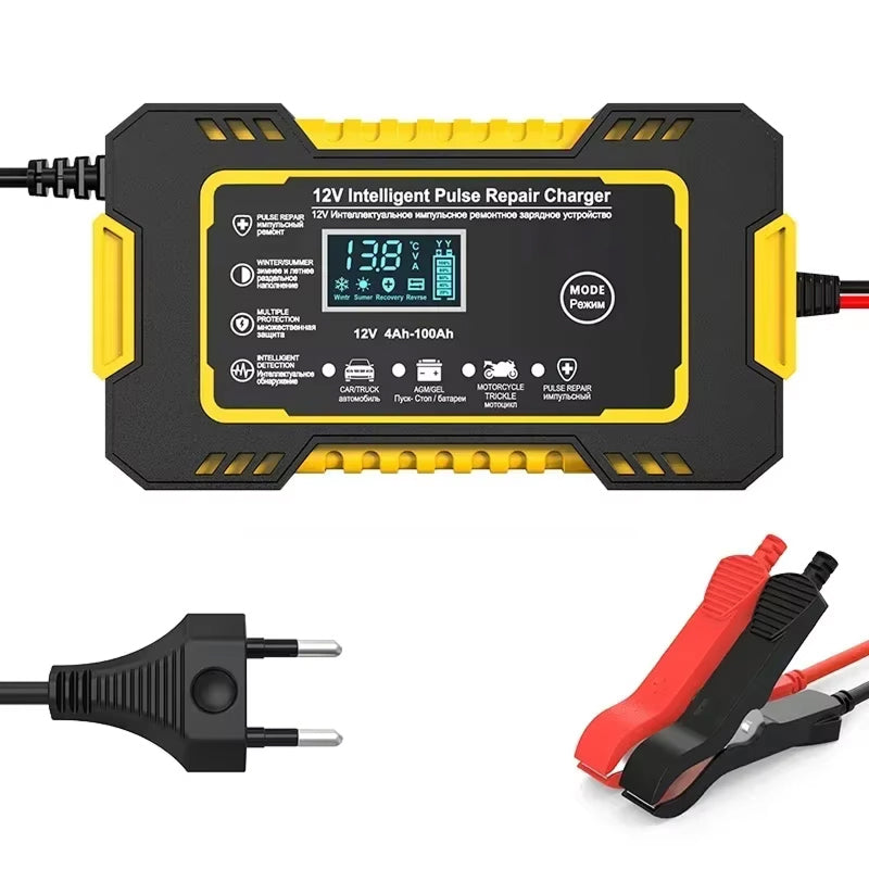 Chargeur intelligent de batterie de voiture avec réparation par impulsions et mode hiver, chargeur 12V avec microprocesseur | Sulvida