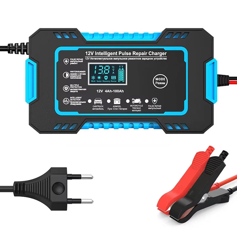 Chargeur de batterie intelligent 12V 6A avec réparation par impulsions et écran LCD pour voiture, bateau à moteur, moto et camping-car | Sulvida