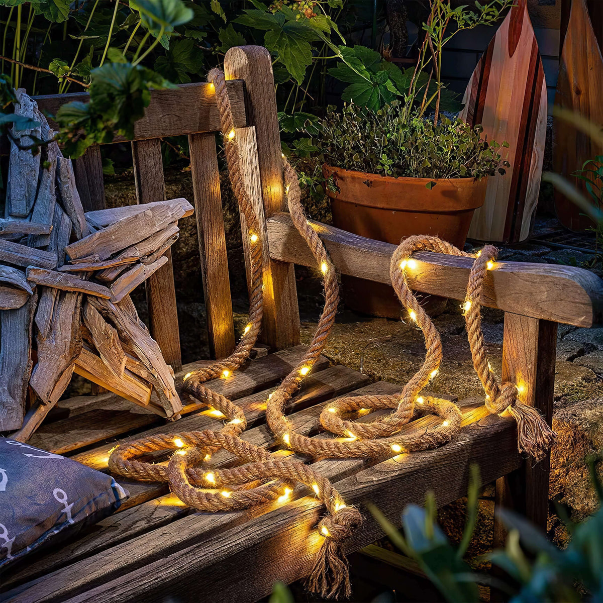 Henneptouw lichtslinger warm wit 4,5 meter rustiek interieur tuin terras decoratie sfeerlicht sfeerverlichting | Sulvida