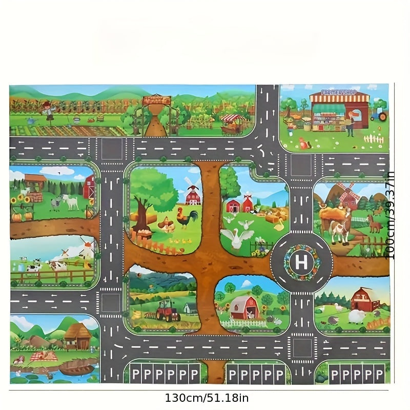Interactief Speelkleed Boerderij en Verkeer Kinderen 100x130 cm Educatief Speelmat Fantasiespel Vloermat | Sulvida