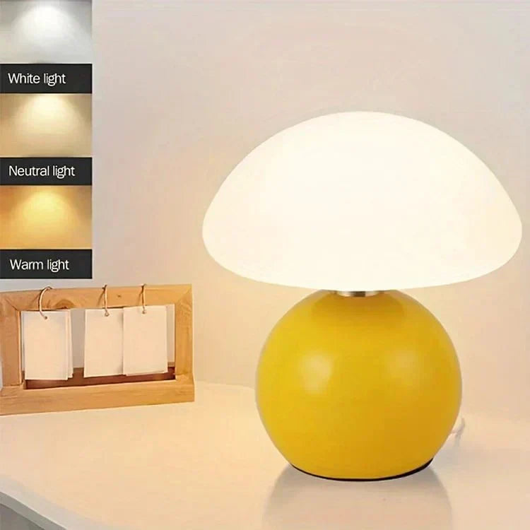 Paddenstoellamp crème met LED-verlichting 3-kleuren instelbaar keramiek en PVC 20 × 22 cm retro Bauhaus | Sulvida