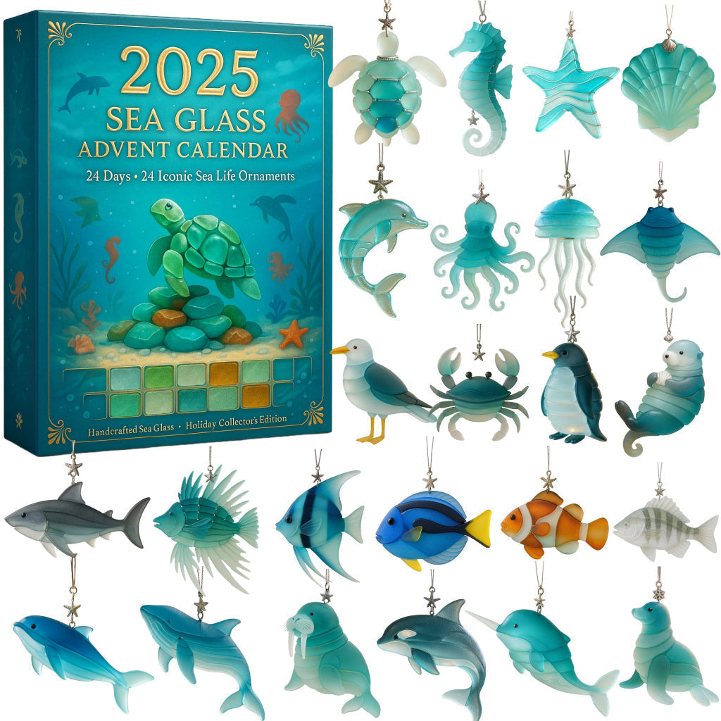Adventskalender Oceaan met 24 Zee-ornamenten – Kerstdecoratie Schelpen Dolfijn Zeester Matglas Kerstboom | Sulvida