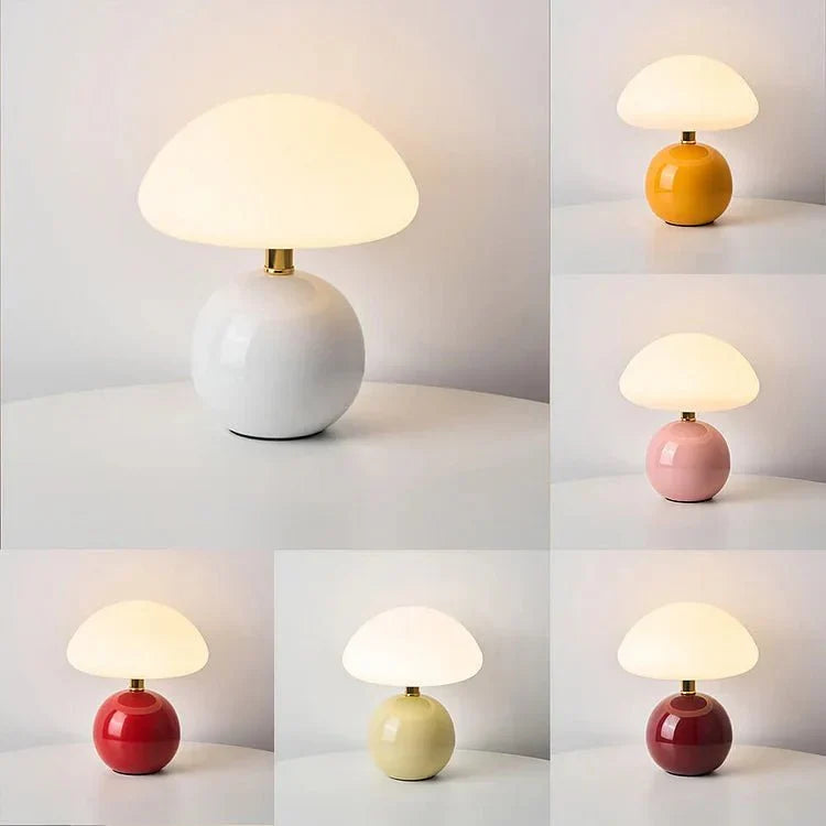 Paddenstoellamp crème met LED-verlichting 3-kleuren instelbaar keramiek en PVC 20 × 22 cm retro Bauhaus | Sulvida