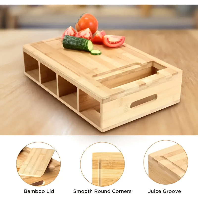 Bamboe Snijplank met Opvangbakjes en Raaspmessen Keuken Prep Station Multifunctioneel Organizer Kookstation | Sulvida