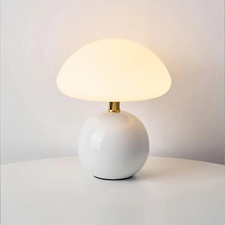 Paddenstoellamp crème met LED-verlichting 3-kleuren instelbaar keramiek en PVC 20 × 22 cm retro Bauhaus | Sulvida