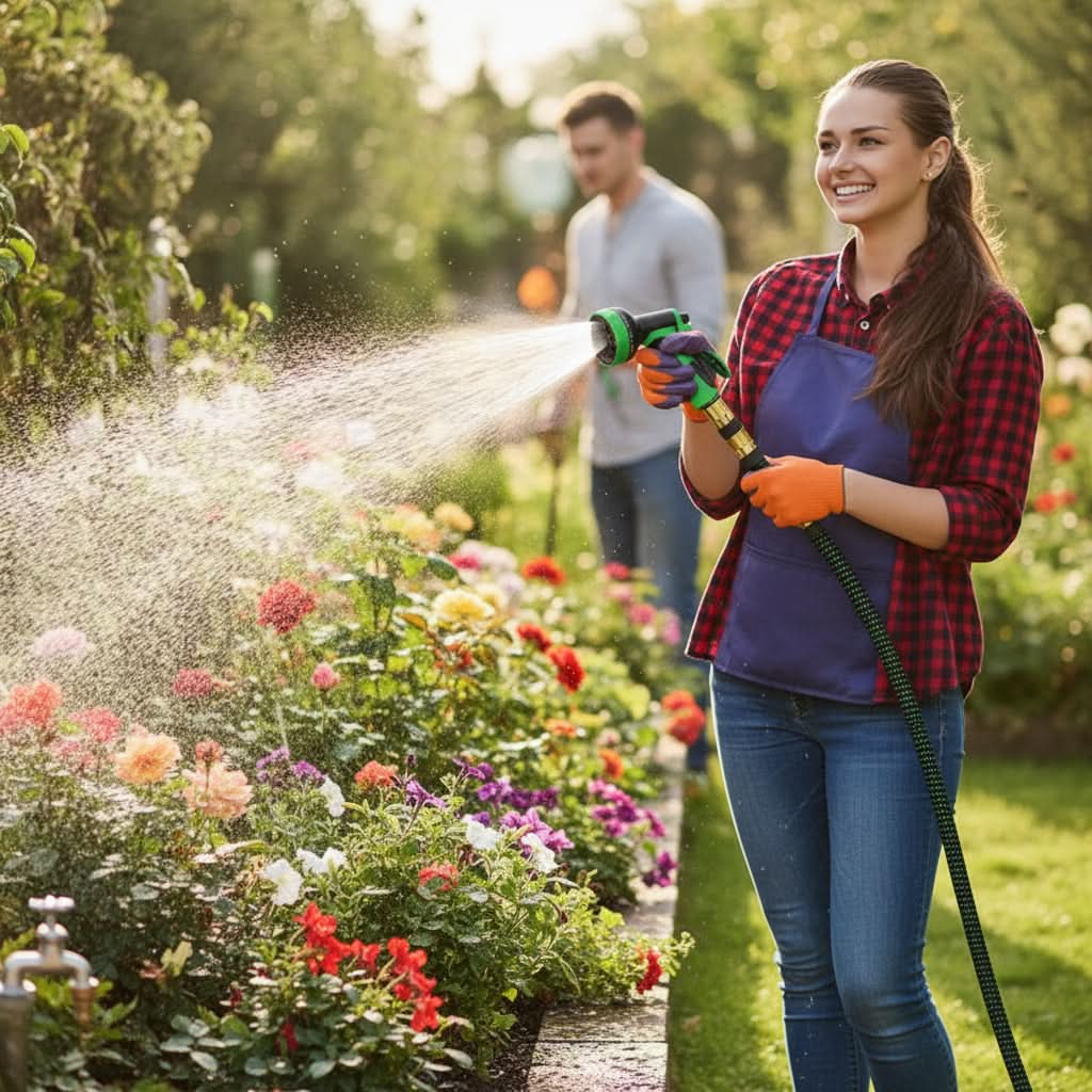 Tuyau d’arrosage flexible pour l’arrosage et le nettoyage, de 7,5 à 38 mètres, avec embout de pulvérisation, entretien du jardin | Sulvida