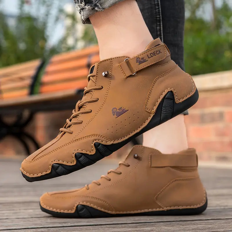 Waterdichte Herenschoenen Hoog met Elastische Sluiting Modern Stoer Ontwerp Leer Comfortabel Casual Dagelijks | Sulvida