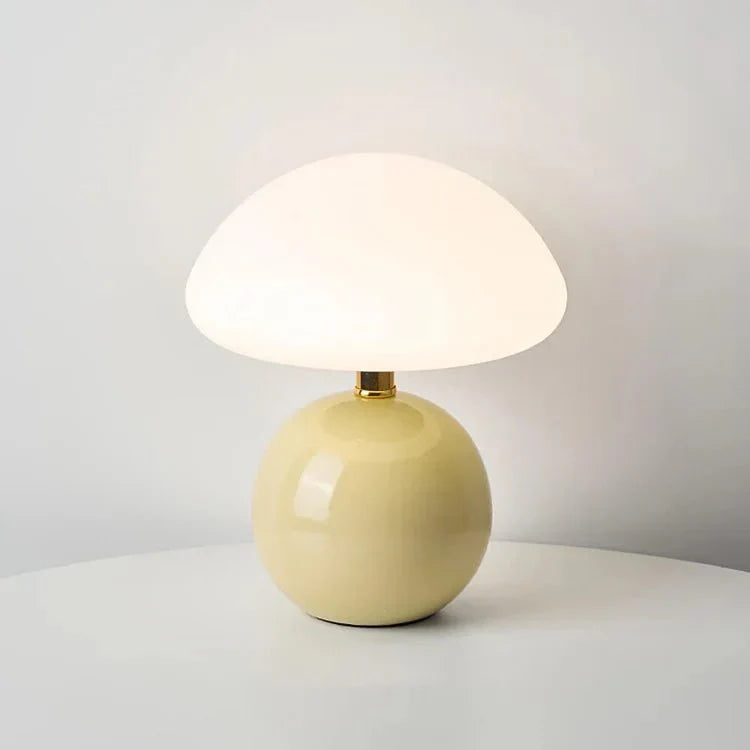 Paddenstoellamp crème met LED-verlichting 3-kleuren instelbaar keramiek en PVC 20 × 22 cm retro Bauhaus | Sulvida