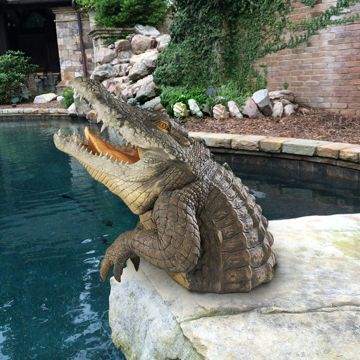 Sculpture décorative de crocodile en résine pour jardin, étang et piscine, ornement réaliste de reptile pour bassin | Sulvida