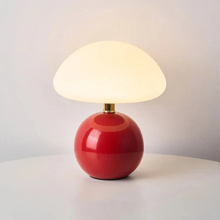 Paddenstoellamp crème met LED-verlichting 3-kleuren instelbaar keramiek en PVC 20 × 22 cm retro Bauhaus | Sulvida