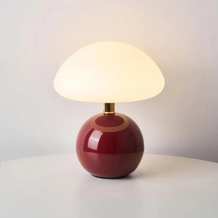 Paddenstoellamp crème met LED-verlichting 3-kleuren instelbaar keramiek en PVC 20 × 22 cm retro Bauhaus | Sulvida
