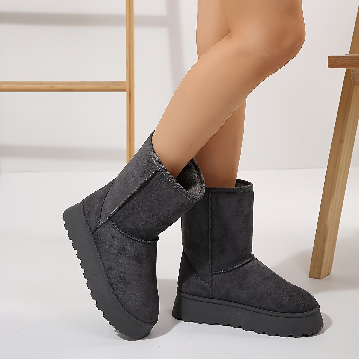 Bottes d’hiver hautes pour femme, doublure en laine de mouton, à enfiler, semelle en PVC, chaudes, confortables et imperméables, couleur camel | Sulvida