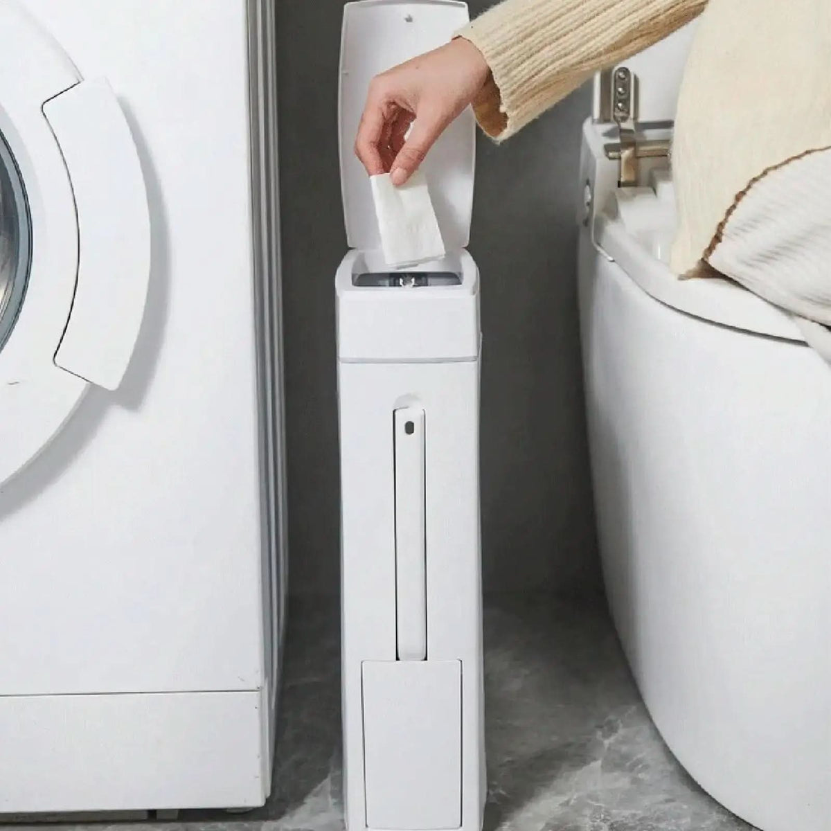 Smalle Prullenbak met Geïntegreerde WC-Borstel | Compacte Badkamer Afvalbak 4,5L | Ruimtebesparend Toilet | Sulvida