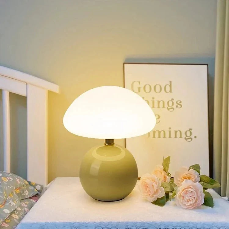 Paddenstoellamp crème met LED-verlichting 3-kleuren instelbaar keramiek en PVC 20 × 22 cm retro Bauhaus | Sulvida