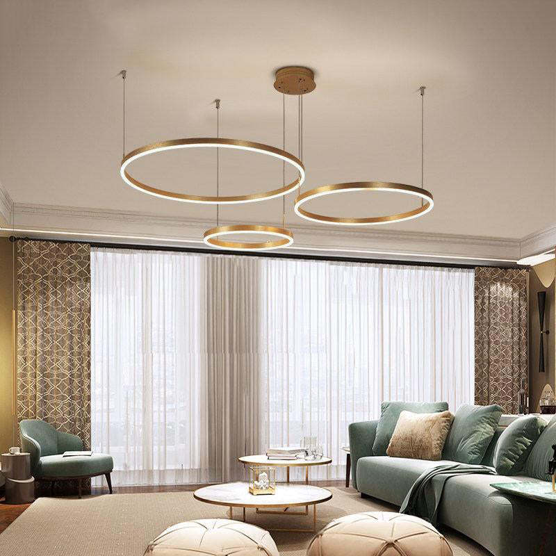 Hanglamp Metalen Ringen Zwart Goud Koffie LED Modern Dimbaar Eettafel Woonkamer Slaapkamer Verstelbaar | Sulvida