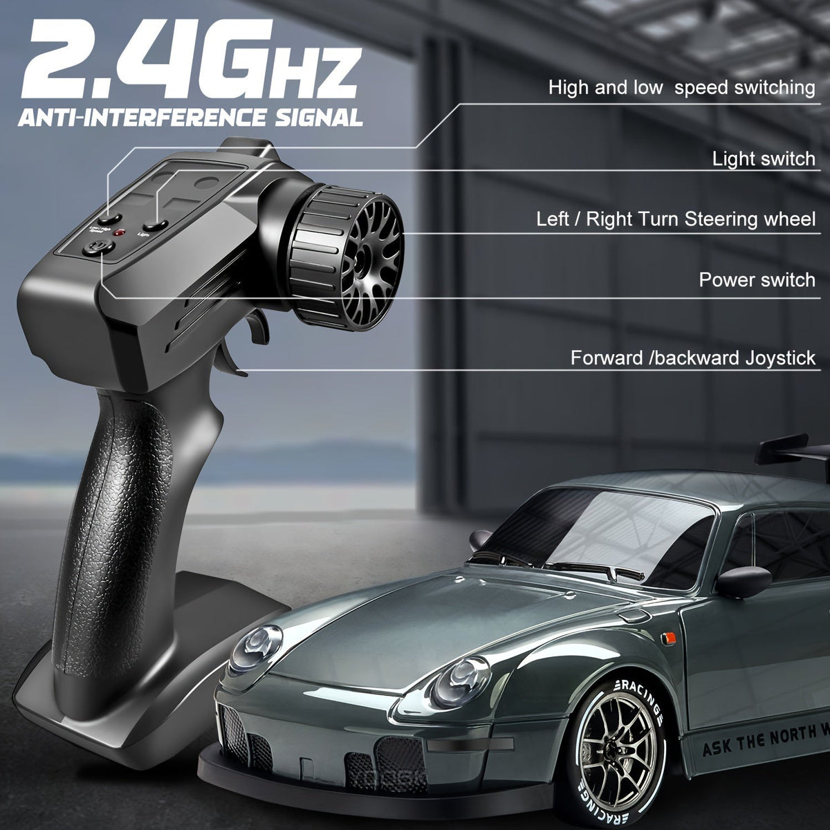 RC Driftauto 1:24 Schaal met Verlichte Wielen 4WD Aandrijving Radiografisch Bestuurd Race Speelgoed voor Kinderen | Sulvida