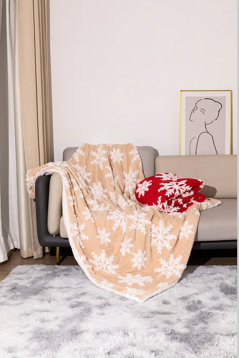 Wollen Deken Kerstthema met Sneeuwvlokpatroon voor Bank en Bed 130 × 160 cm Gezellig Warm Plaid Decoratief | Sulvida