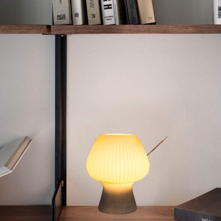 Glazen Paddenstoellamp Tafellamp Vintage Sfeerlicht Bedlampje Geribbeld Glas Warm Licht Dimbaar Slaapkamer Nachtkastje | Sulvida