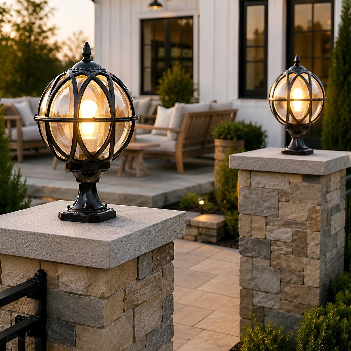 Buitenlamp Bol Paal Tuinverlichting Aluminium Glas Zwart Brons Wandlamp Landelijk Tuin Terras Patio Buiten | Sulvida