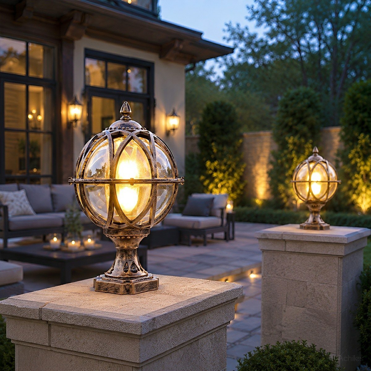 Buitenlamp Bol Paal Tuinverlichting Aluminium Glas Zwart Brons Wandlamp Landelijk Tuin Terras Patio Buiten | Sulvida