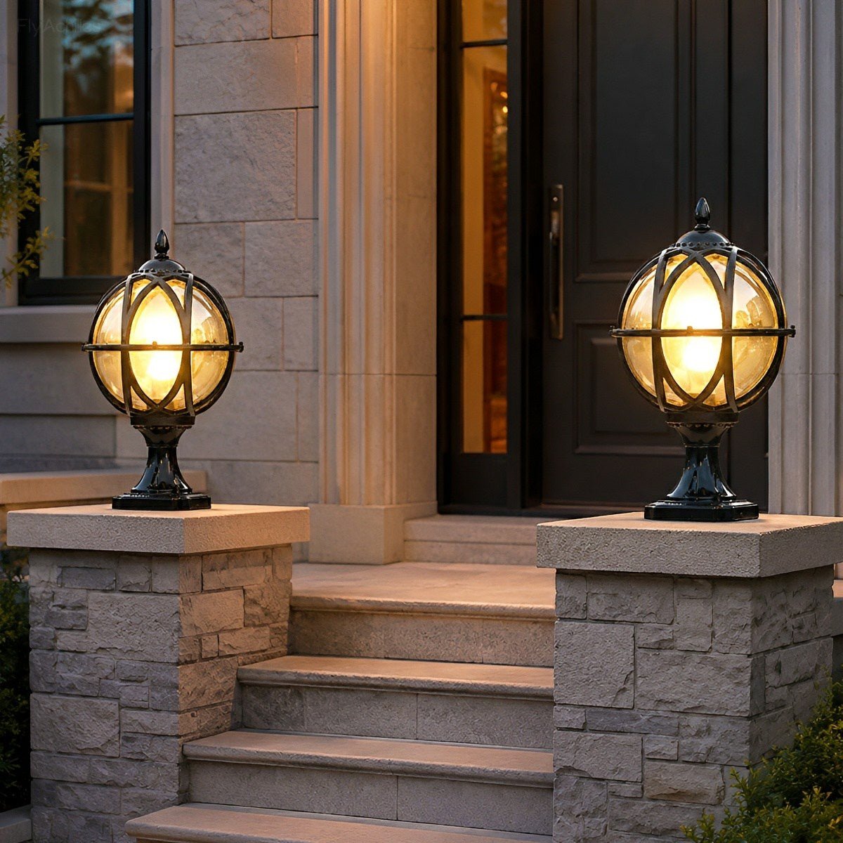 Buitenlamp Bol Paal Tuinverlichting Aluminium Glas Zwart Brons Wandlamp Landelijk Tuin Terras Patio Buiten | Sulvida