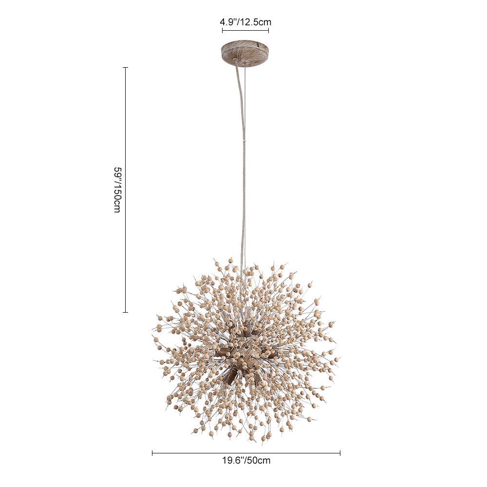 Hanglamp Houten Kralen Wit Gekalkt 8 of 9 Lichtpunten Starburst Design Eetkamer Woonkamer G9 max 25W | Sulvida