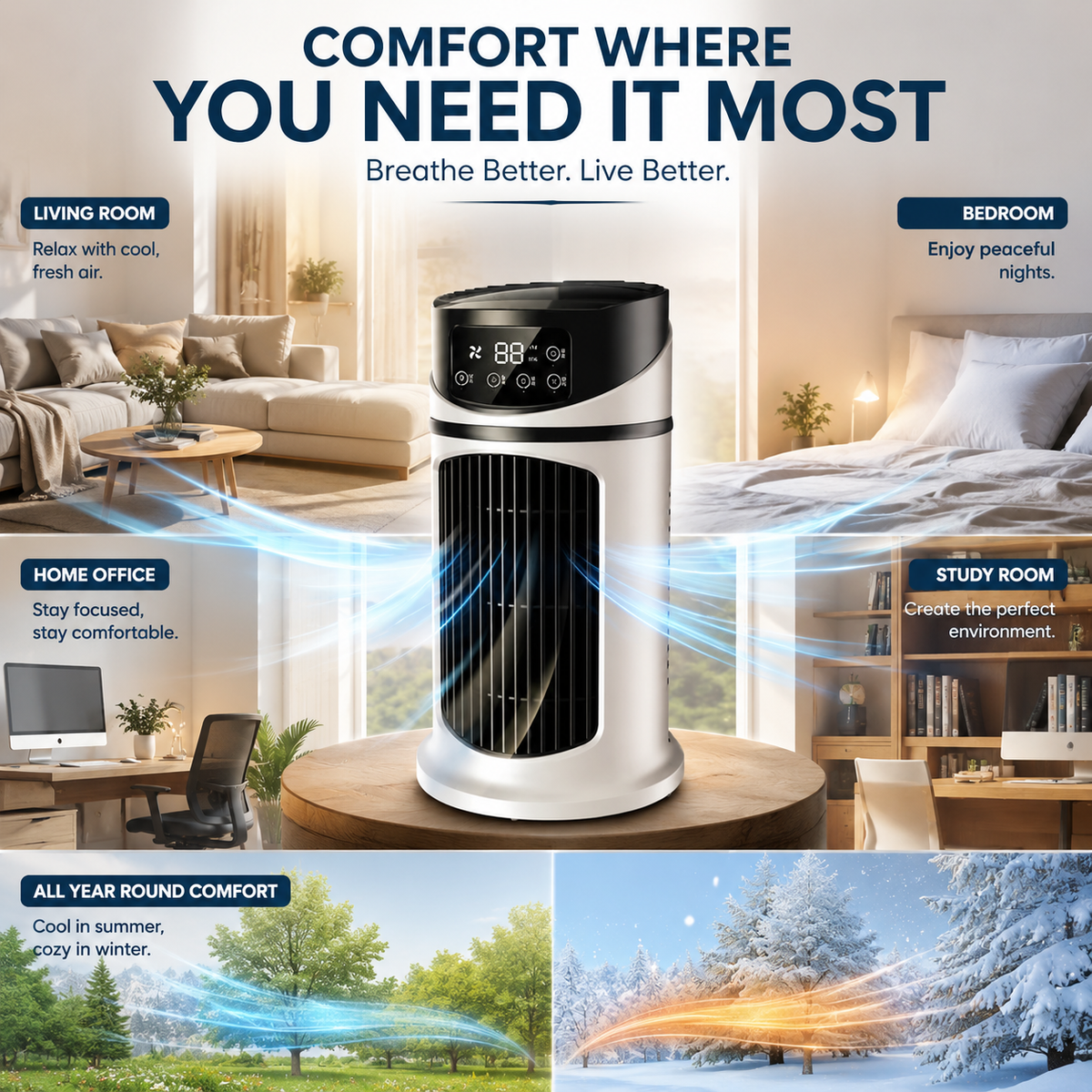 Mobiele Luchtkoeler Compact Verdampingskoeling Energiezuinig Binnenklimaat Draagbaar Airco Slaapkamer Bureau | Sulvida