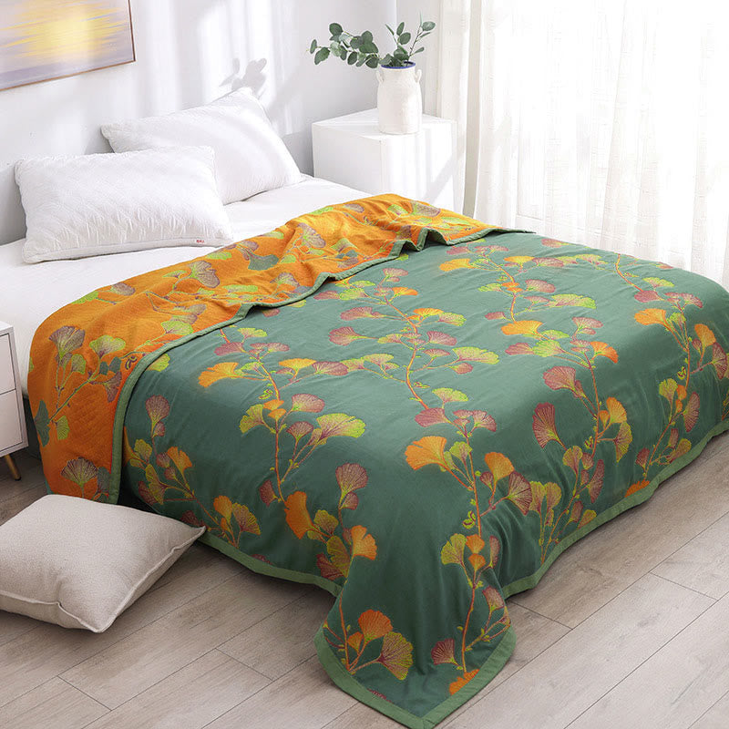 Omkeerbare Quilt met Ginkgobladmotief – Luxe Jacquard Beddengoed van Katoen en Sojavezel voor Queen Size en King Size Bedden | Sulvida