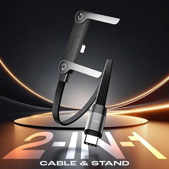 Câble de recharge USB-C 240W avec support de téléphone intégré, 1,5 mètre, charge rapide en nylon pour ordinateur portable et tablette | Sulvida