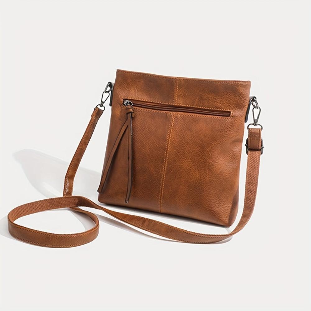 Vierkante Crossbody Tas Retro Vintage Schoudertas Bruin Kunstleer Dames Elegante Compacte Handtas Mode | Sulvida