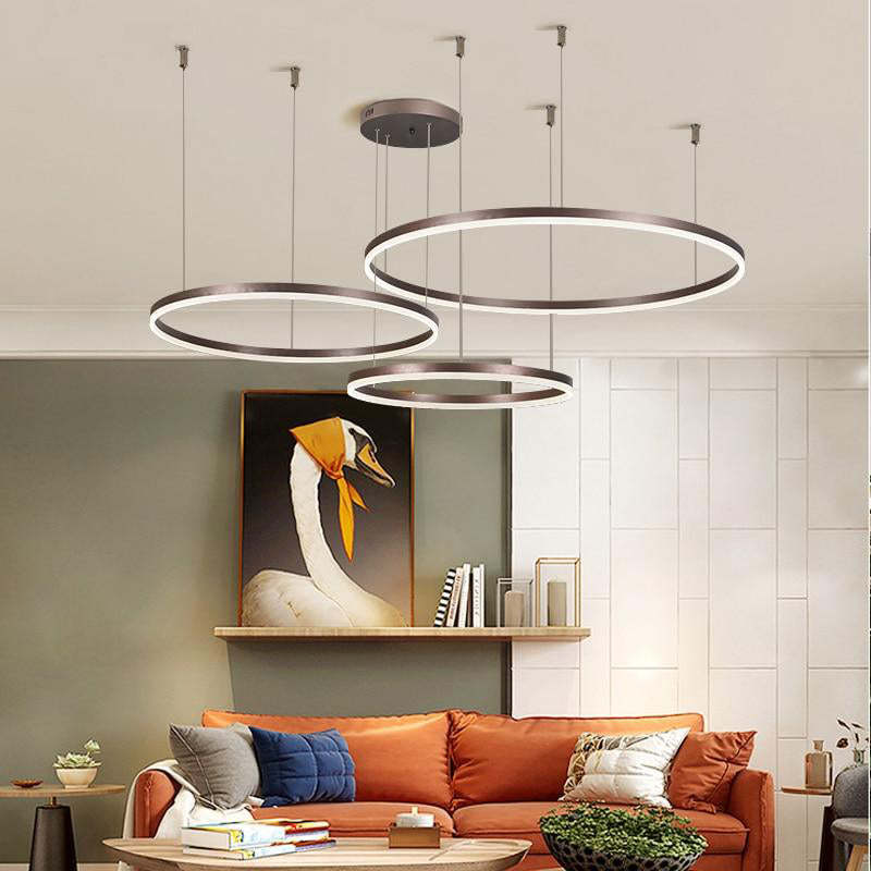 Hanglamp Metalen Ringen Zwart Goud Koffie LED Modern Dimbaar Eettafel Woonkamer Slaapkamer Verstelbaar | Sulvida
