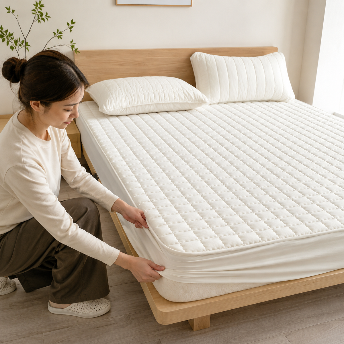 Waterdicht Matrasbeschermers Molton met Zachte Vulling 30 cm Hoog voor Eenpersoonsbed Tweepersoonsbed | Sulvida