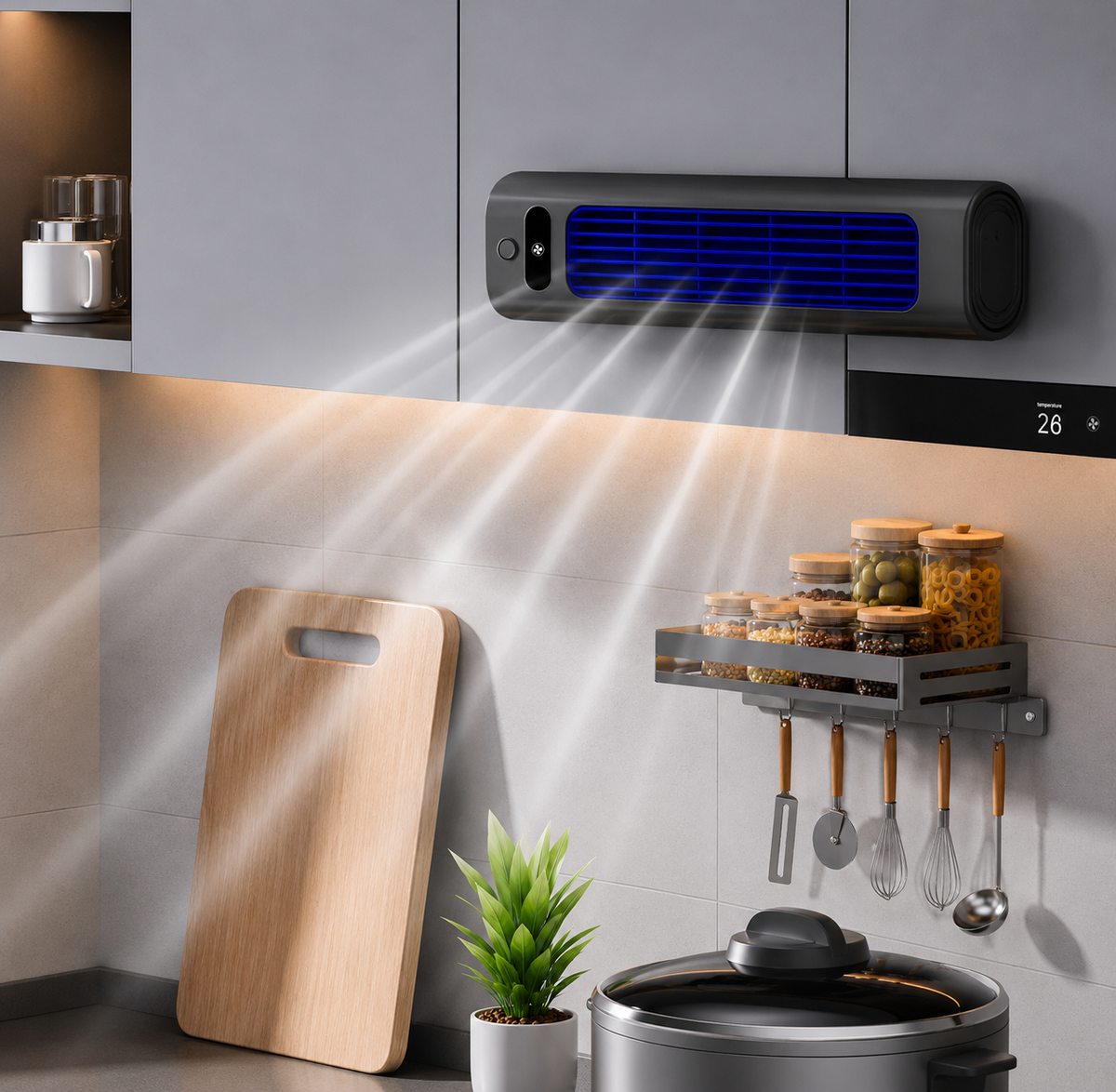 Draagbare oplaadbare luchtkoeler ventilator grijs beige USB koeling bureau kantoor thuis mobiel compacte airco | Sulvida