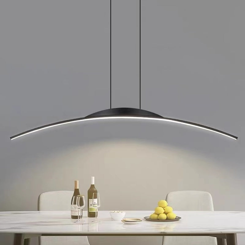 Hanglamp Lineair Metaal met Afstandsbediening Zwart Goud Dimbaar LED Moderne Boogvorm Eetkamer Woonkamer | Sulvida
