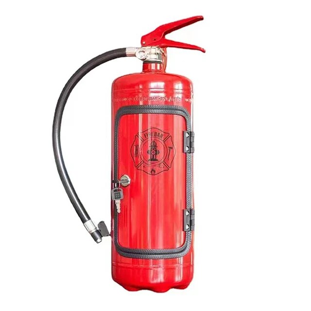 Decoratieve flessenhouder met blusser-design metaal rood zwart interieurobject wijnhouder brandweer thema | Sulvida
