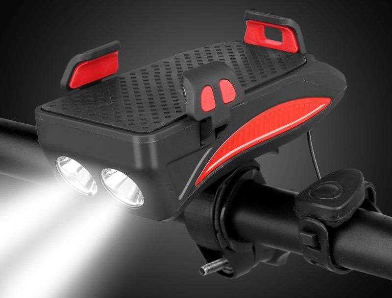 4-in-1 Multifunctionele Fietsstuurhouder met Powerbank, LED-Verlichting en Claxon voor Veilig Fietsen en Smartphone Opladen | Sulvida